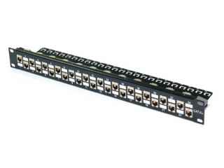 19” 1U CAT.6A STP HIGH DENSITY PATCH PANEL, 48 PORTS, WITH IN-LINE COUPLER INSTALLED, BLACK